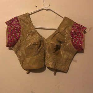 Indian saree blouse - pink and golden color